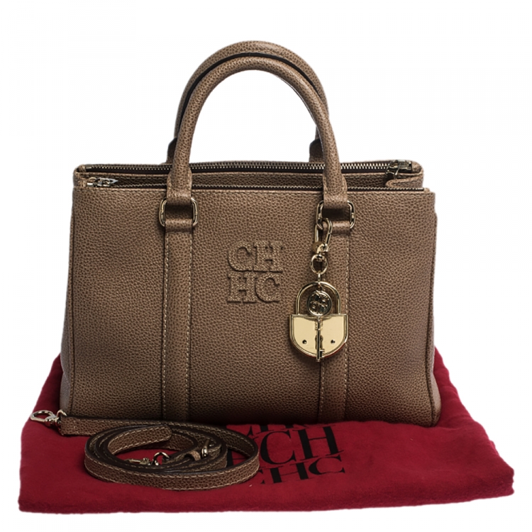 Pre Owned Carolina Herrera Light Brown Leather Andy Tote