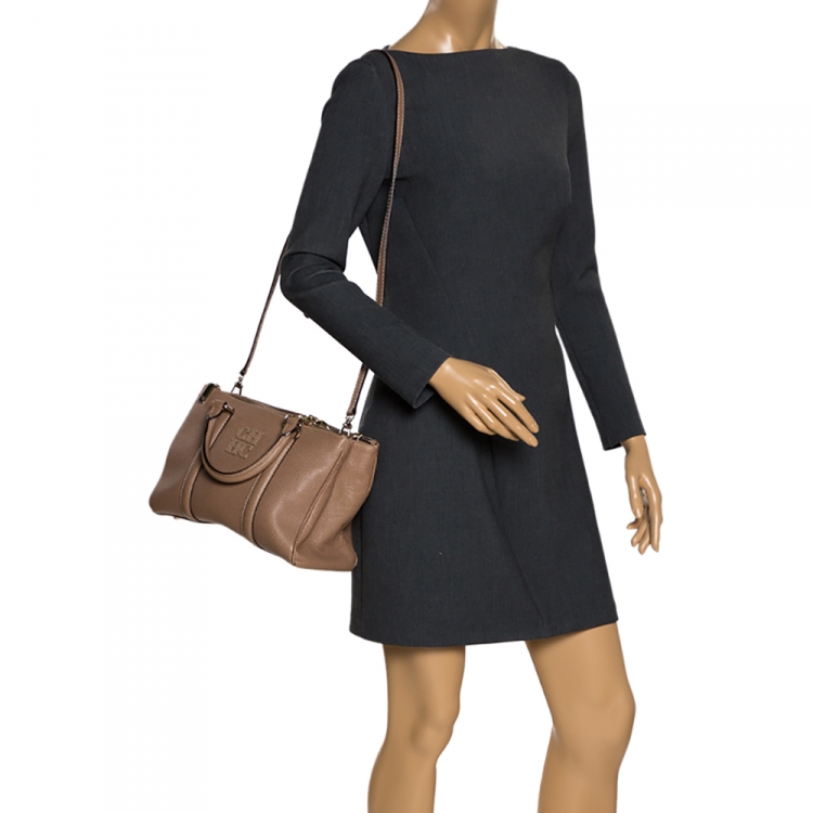 Pre Owned Carolina Herrera Light Brown Leather Andy Tote