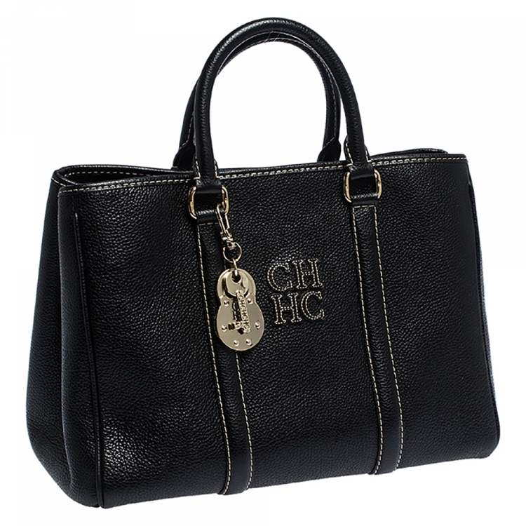 Pre Owned Carolina Herrera Black Leather Andy Tote