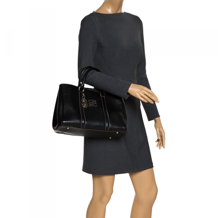 Pre Owned Carolina Herrera Black Leather Andy Tote