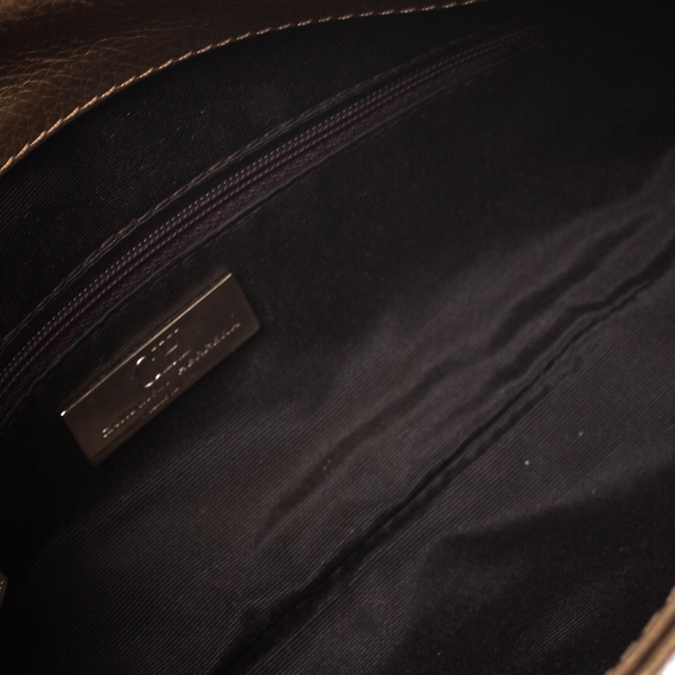 Pre Owned Carolina Herrera Gold Monogram Embossed Leather Bow Shoulder Bag