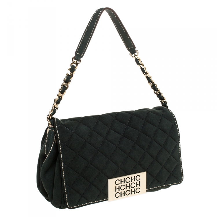 Pre Owned Carolina Herrera Deep Green Quilted Suede Shoulder Bag