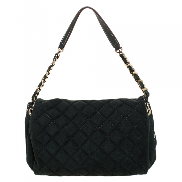 Pre Owned Carolina Herrera Deep Green Quilted Suede Shoulder Bag