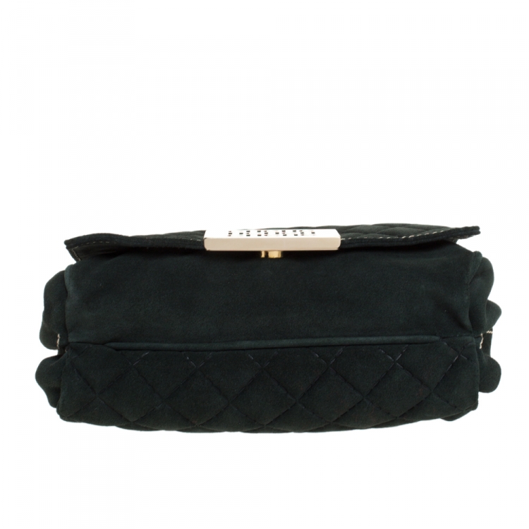 Pre Owned Carolina Herrera Deep Green Quilted Suede Shoulder Bag