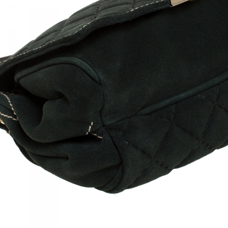 Pre Owned Carolina Herrera Deep Green Quilted Suede Shoulder Bag