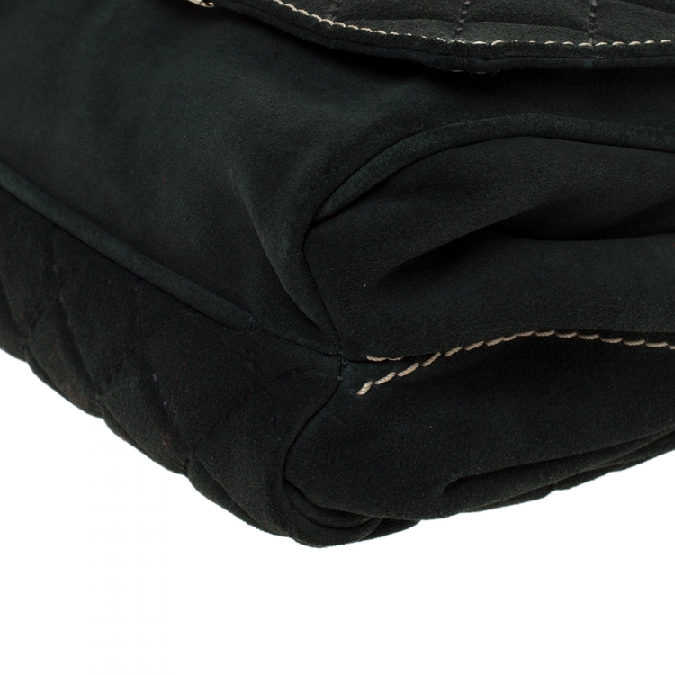 Pre Owned Carolina Herrera Deep Green Quilted Suede Shoulder Bag