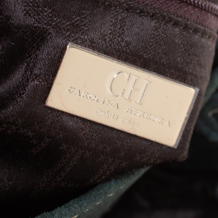 Pre Owned Carolina Herrera Deep Green Quilted Suede Shoulder Bag