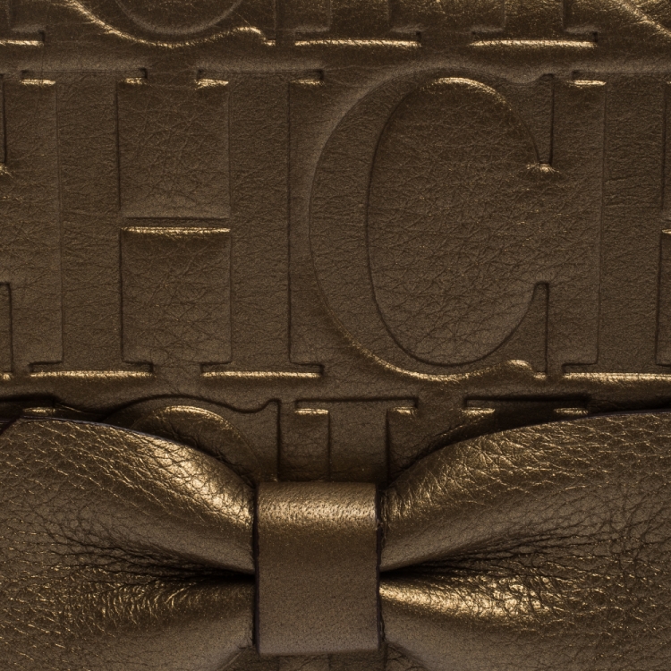 Pre Owned Carolina Herrera Metallic Gold Leather Gigi Trifold Wallet