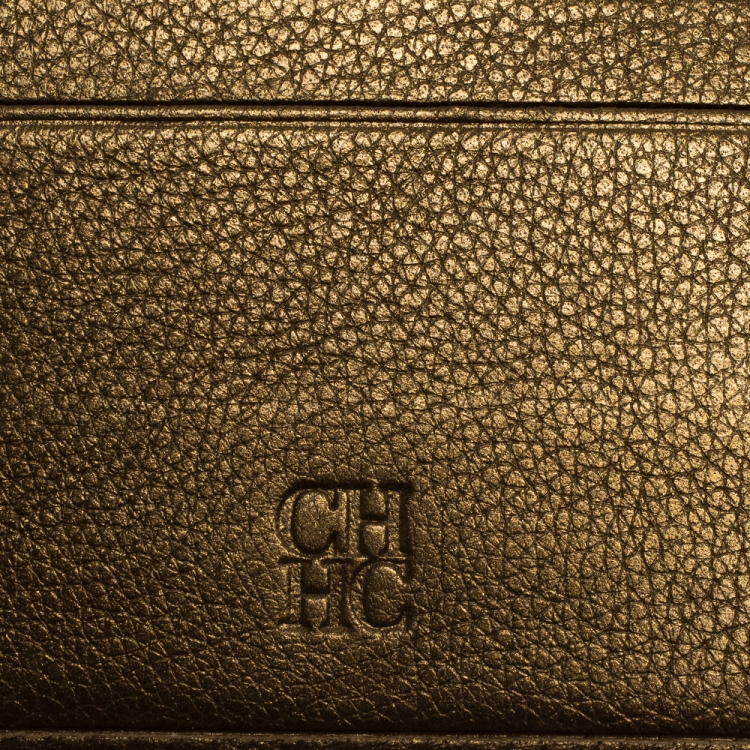 Pre Owned Carolina Herrera Metallic Gold Leather Gigi Trifold Wallet