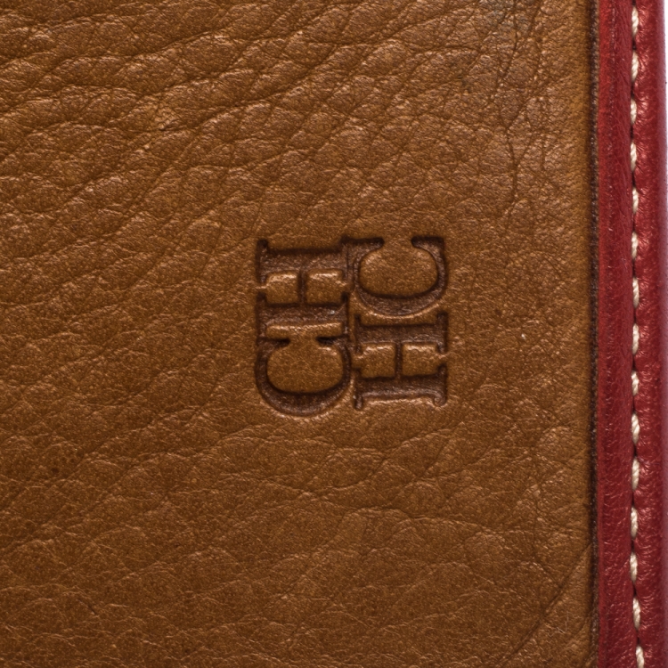 Pre Owned Carolina Herrera Red Monogram Leather Flap Compact Wallet