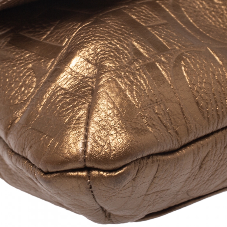 Pre Owned Carolina Herrera Metallic Gold Monogram Leather Audrey Shoulder Bag