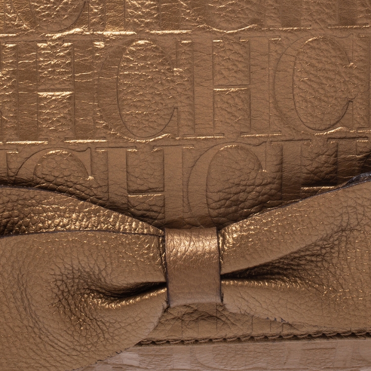 Pre Owned Carolina Herrera Metallic Gold Monogram Leather Audrey Shoulder Bag