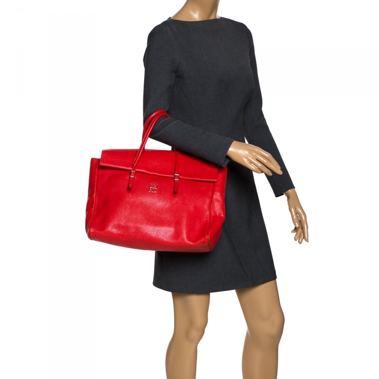 Pre Owned Carolina Herrera Orange Leather Flap Satchel  