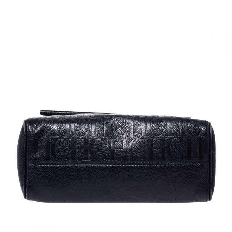Pre Owned Carolina Herrera Navy Blue Leather Minueto Flap Bag