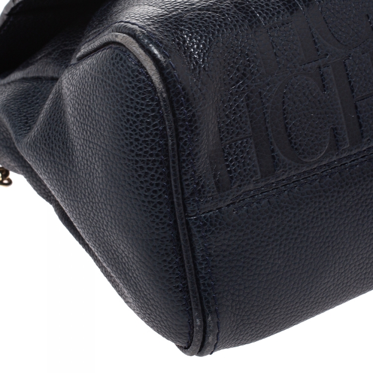 Pre Owned Carolina Herrera Navy Blue Leather Minueto Flap Bag