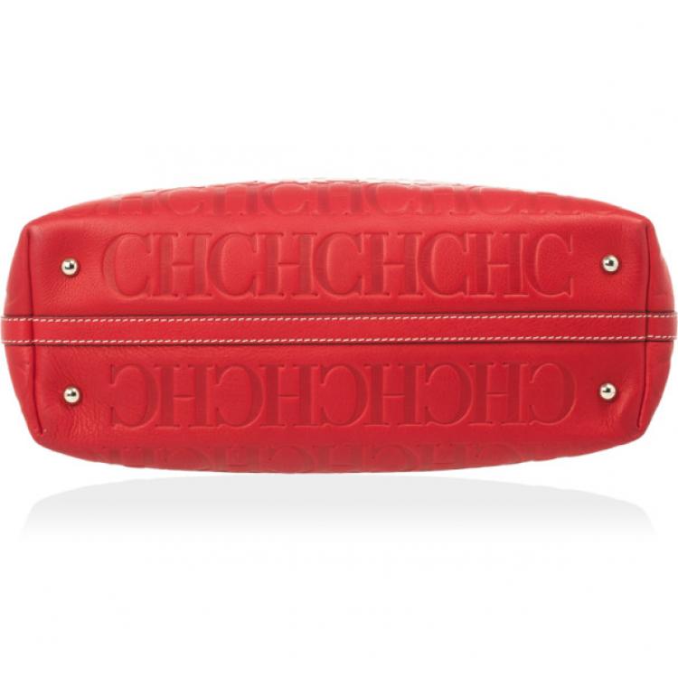 Pre Owned Carolina Herrera Red Embossed Leather Shopping Collection Tote 