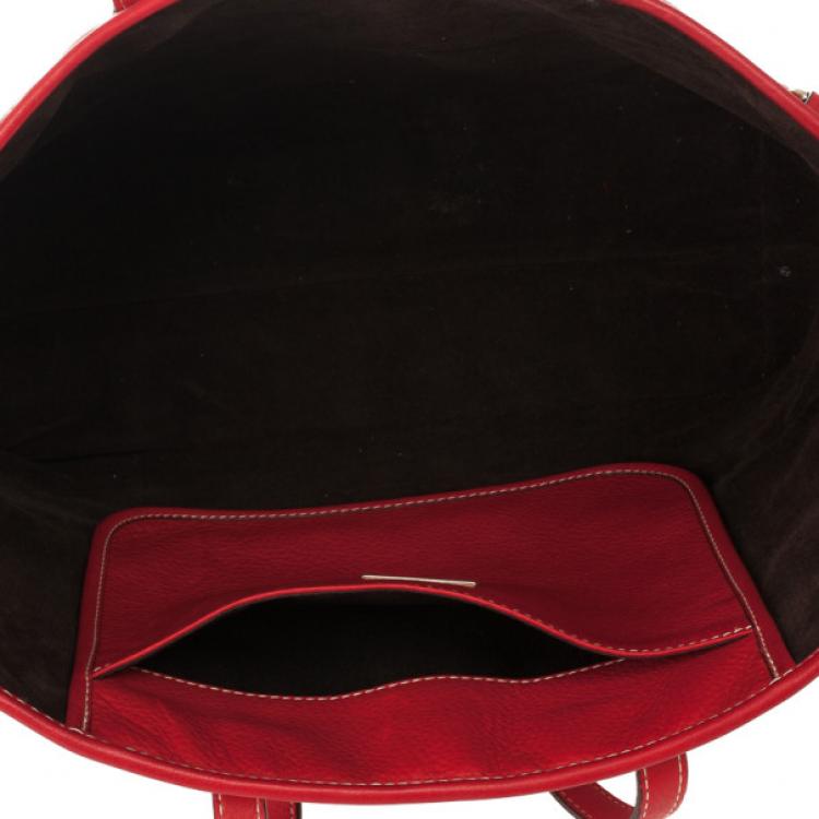 Pre Owned Carolina Herrera Red Embossed Leather Shopping Collection Tote 