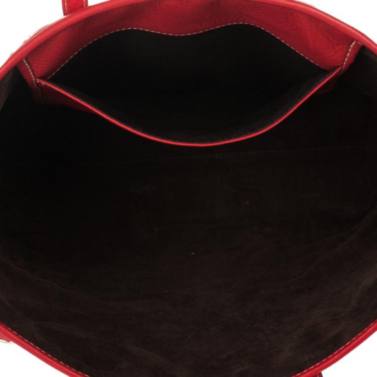Pre Owned Carolina Herrera Red Embossed Leather Shopping Collection Tote 