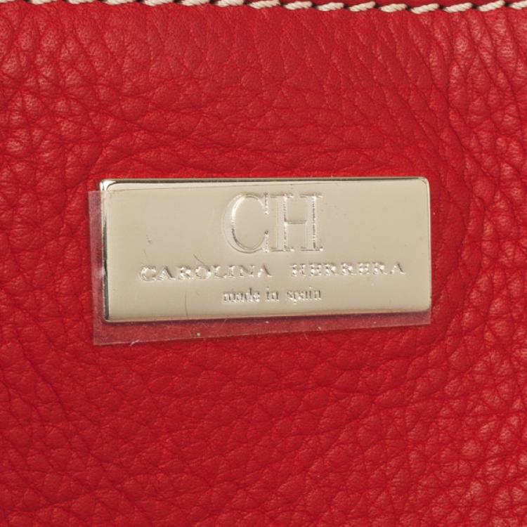 Pre Owned Carolina Herrera Red Embossed Leather Shopping Collection Tote 