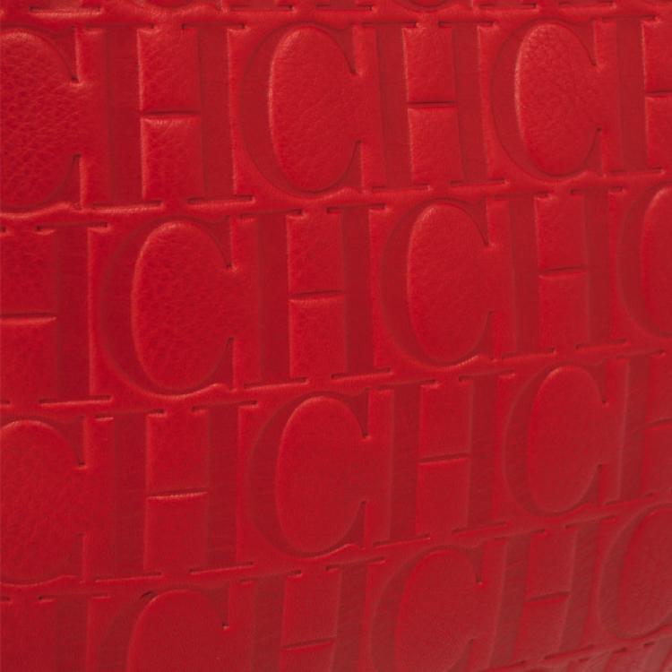 Pre Owned Carolina Herrera Red Embossed Leather Shopping Collection Tote 