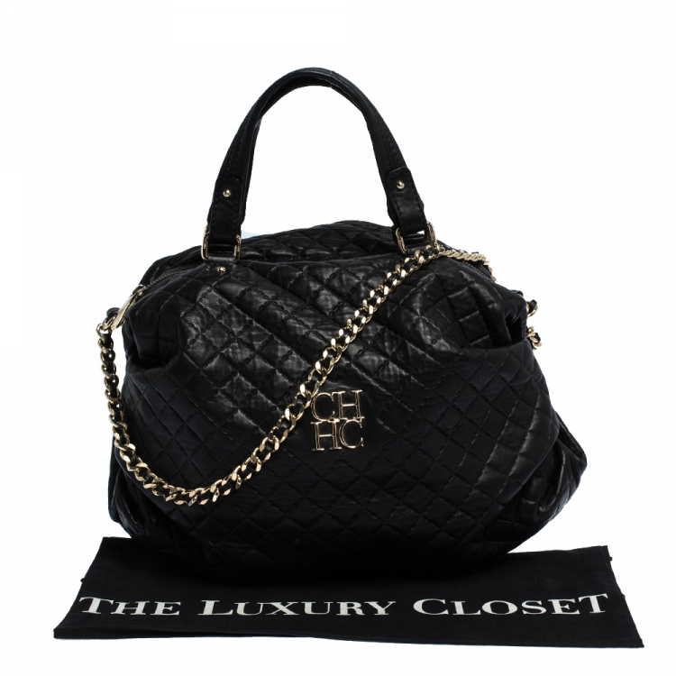 Pre Owned Carolina Herrera Black Quilted Leather Satchel