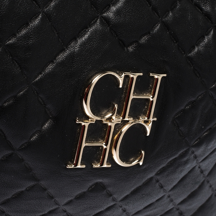 Pre Owned Carolina Herrera Black Quilted Leather Satchel