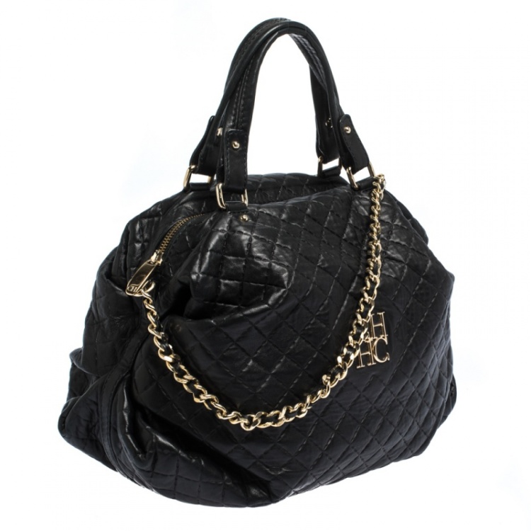 Pre Owned Carolina Herrera Black Quilted Leather Satchel