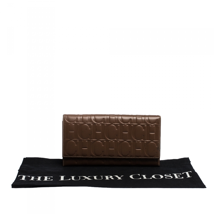 Pre Owned Carolina Herrera Brown Monogram Leather Continental Wallet