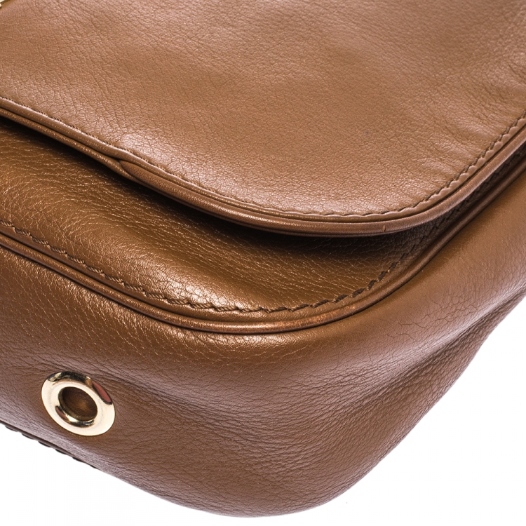 Pre Owned Carolina Herrera Brown Leather Shoulder Bag