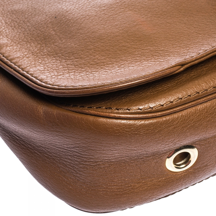 Pre Owned Carolina Herrera Brown Leather Shoulder Bag