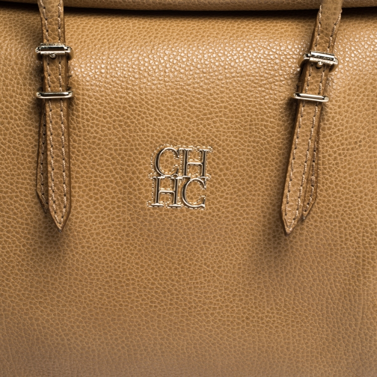 مملوكة مسبقًا Carolina Herrera Beige Pebbled Leather Satchel