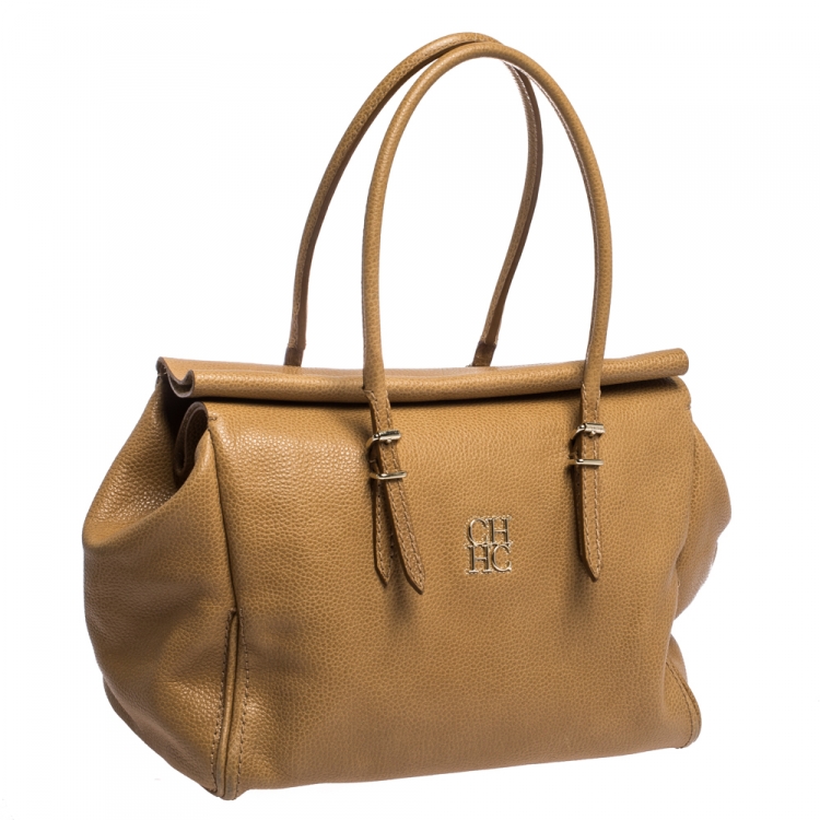 مملوكة مسبقًا Carolina Herrera Beige Pebbled Leather Satchel