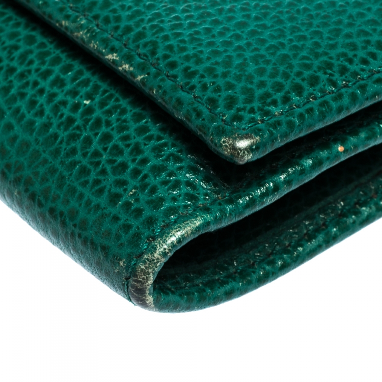 Pre Owned Carolina Herrera Green Leather Continental Flap Wallet