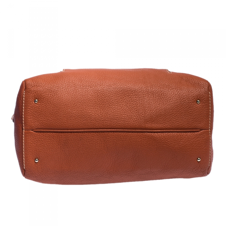 Pre Owned Carolina Herrera Cinnamon Brown Leather Front Pocket Satchel