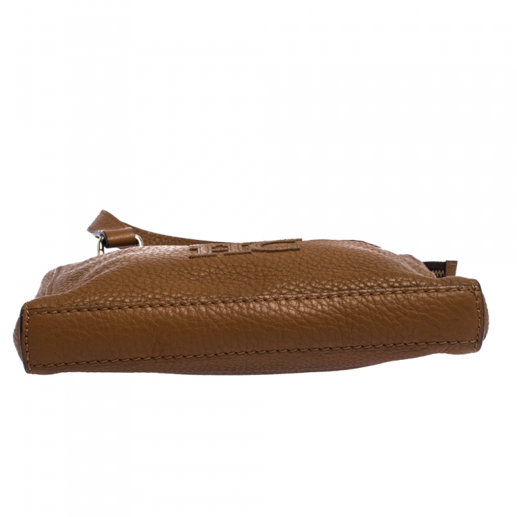 Pre Owned Carolina Herrera Brown Leather Top Zip Crossbody Bag