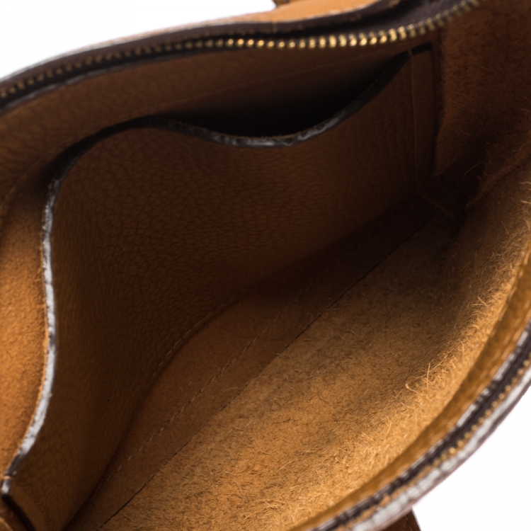 Pre Owned Carolina Herrera Brown Leather Top Zip Crossbody Bag