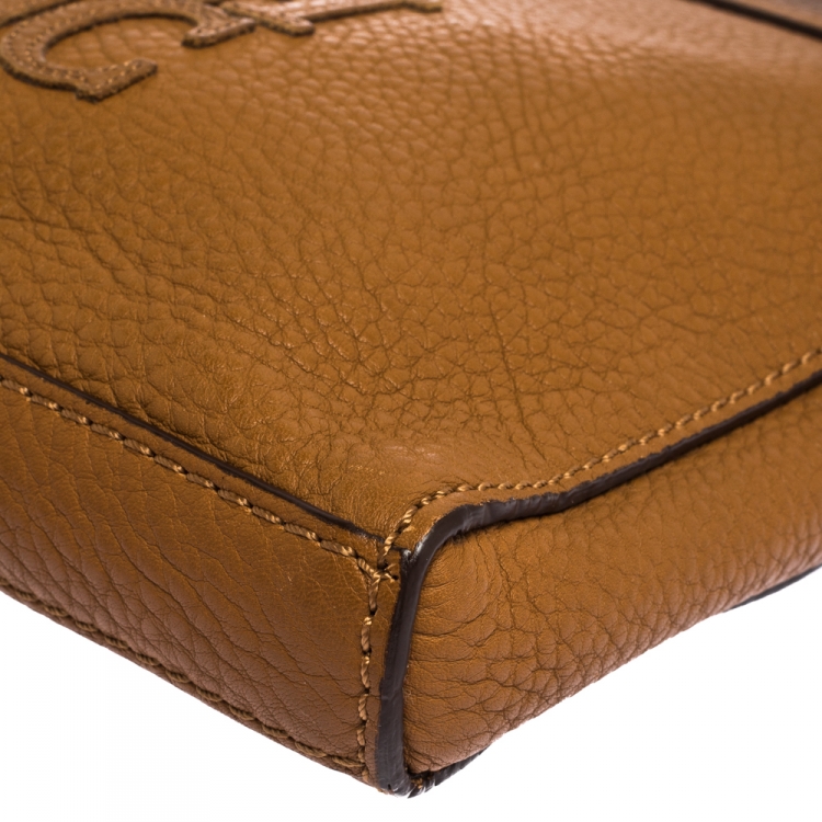 Pre Owned Carolina Herrera Brown Leather Top Zip Crossbody Bag