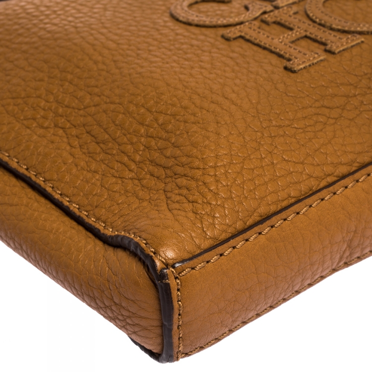 Pre Owned Carolina Herrera Brown Leather Top Zip Crossbody Bag