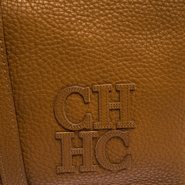 Pre Owned Carolina Herrera Brown Leather Top Zip Crossbody Bag