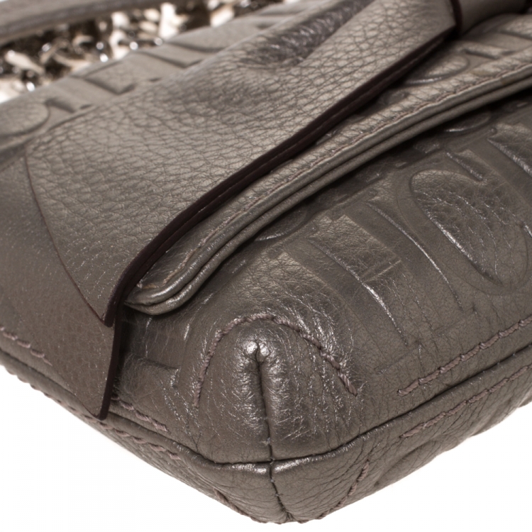 Pre Owned Carolina Herrera Grey Monogram Leather Audrey Shoulder Bag