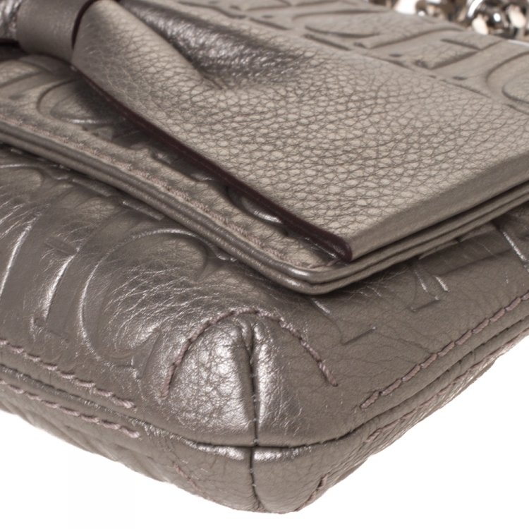 Pre Owned Carolina Herrera Grey Monogram Leather Audrey Shoulder Bag