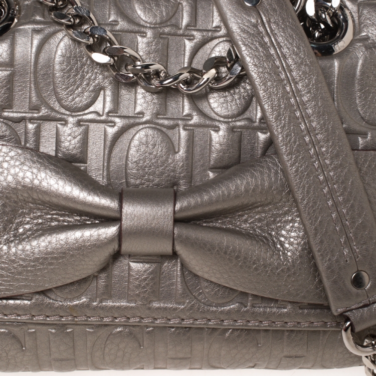 Pre Owned Carolina Herrera Grey Monogram Leather Audrey Shoulder Bag