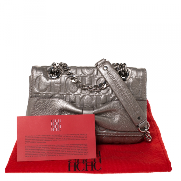 Pre Owned Carolina Herrera Grey Monogram Leather Audrey Shoulder Bag