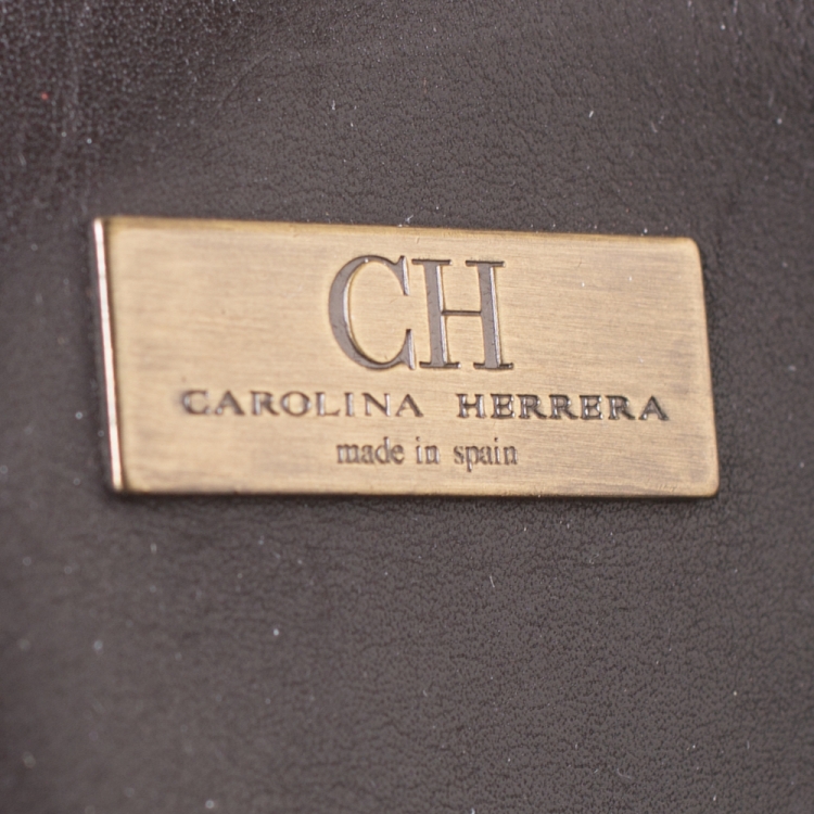 Pre Owned Carolina Herrera Dark Brown Monogram Embossed Leather Tote