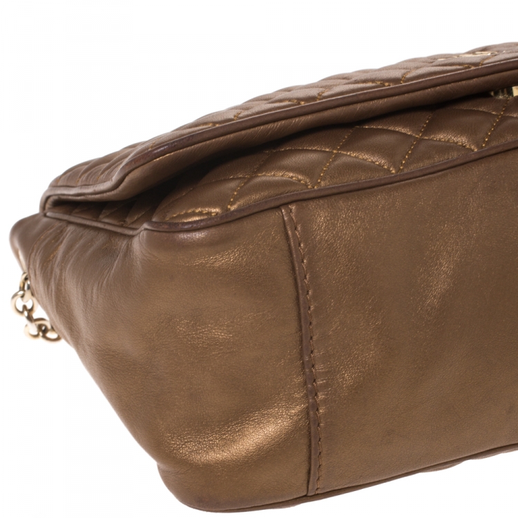 Pre Owned Carolina Herrera Bronze Quilted Leather Flap Chain Shoulder Bag