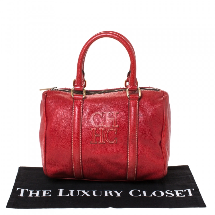 Pre Owned Carolina Herrera Red Leather Andy Boston Bag