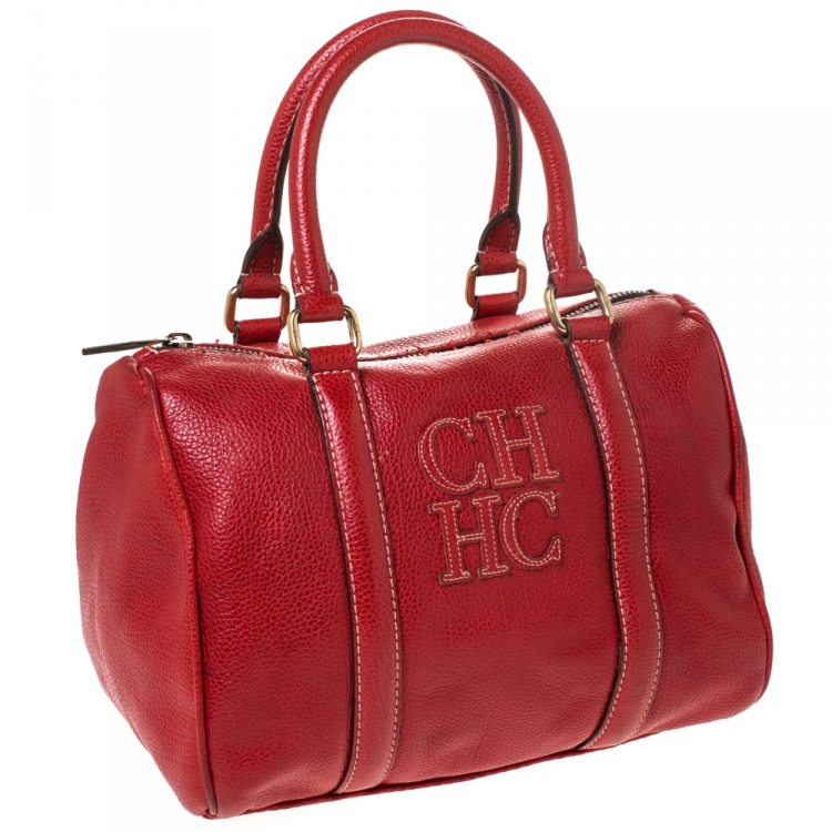 Pre Owned Carolina Herrera Red Leather Andy Boston Bag