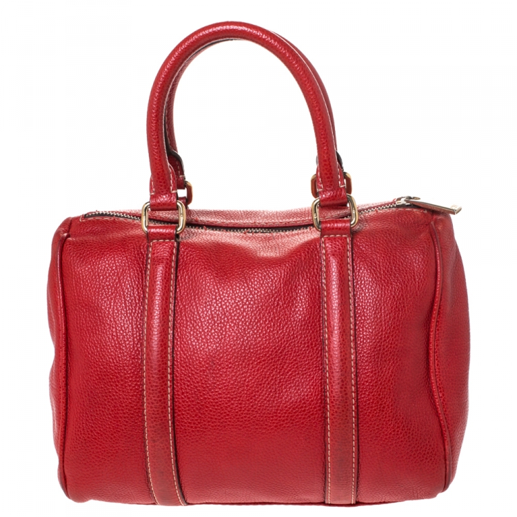 Pre Owned Carolina Herrera Red Leather Andy Boston Bag