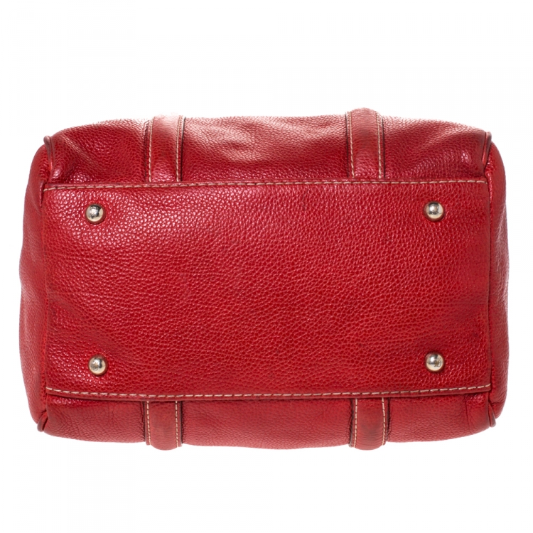 Pre Owned Carolina Herrera Red Leather Andy Boston Bag