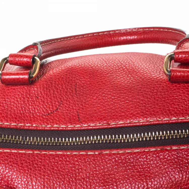 Pre Owned Carolina Herrera Red Leather Andy Boston Bag